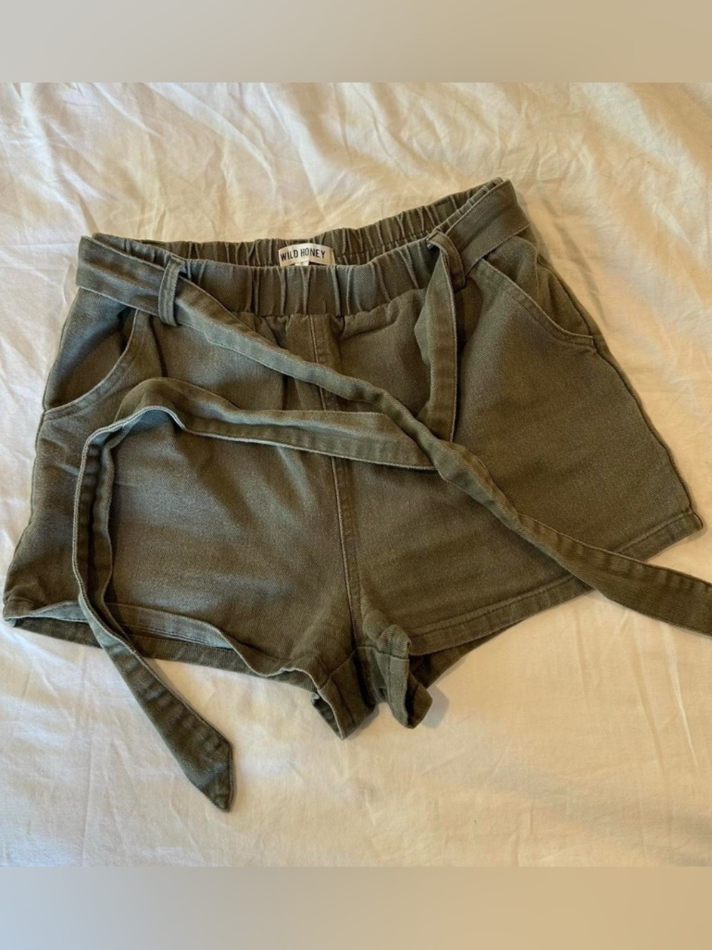 Wild Honey Olive Tie-Waist High-Rise Women’s Shorts